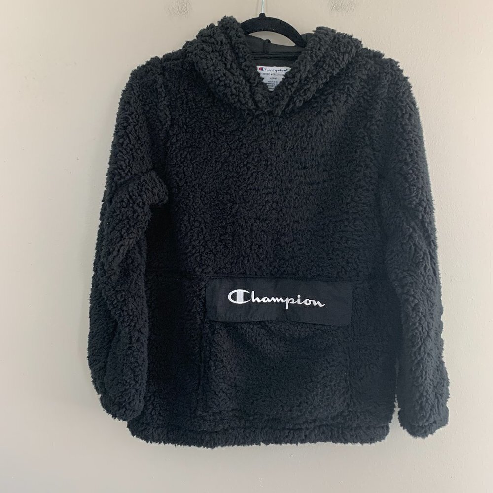 Champion Black Sherpa Hoodie with Front Pocket Size Medium